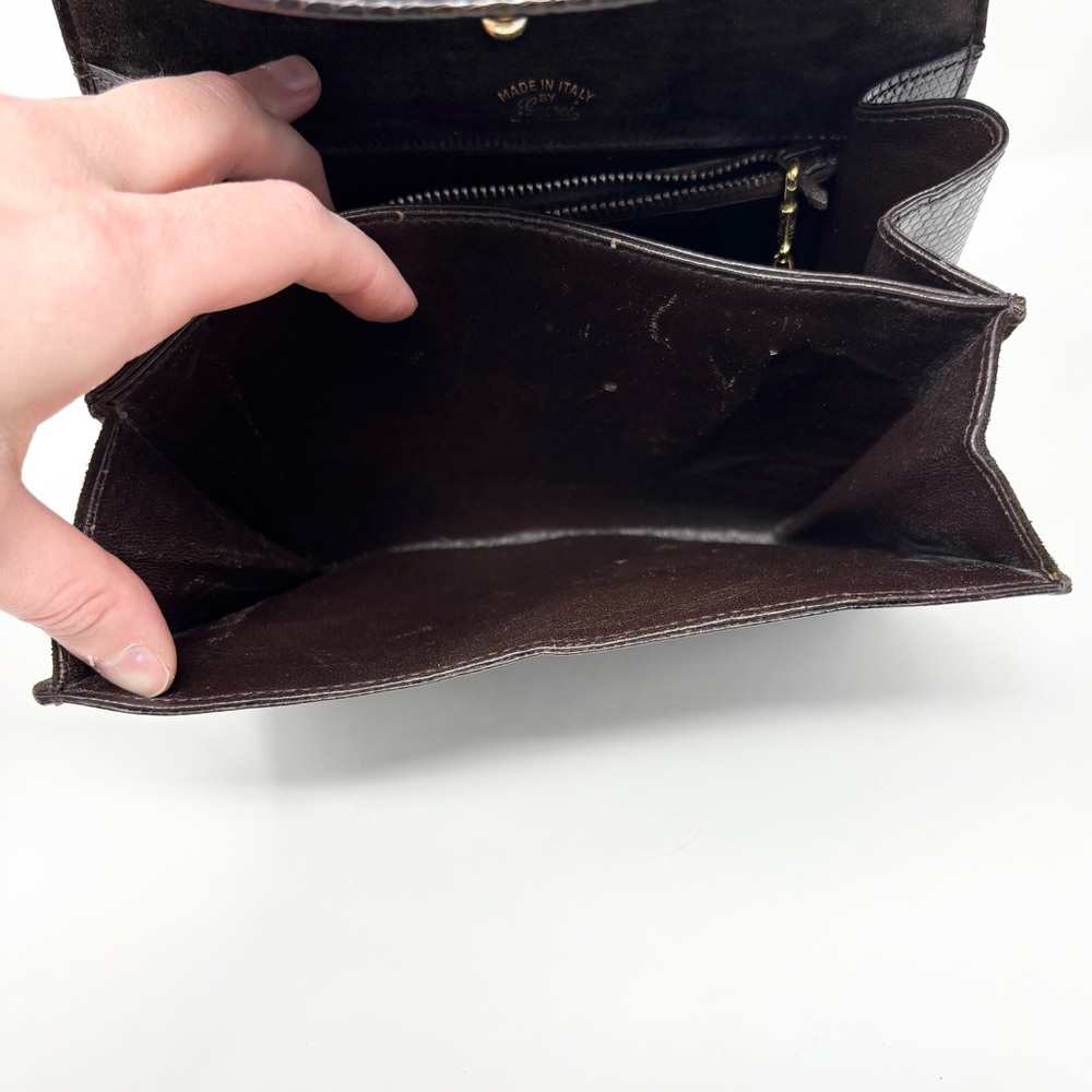 Gucci Vintage 1970s Blondie Logo Lizard & Suede Top Handle Bag Chocolate Brown - Picture 13 of 16